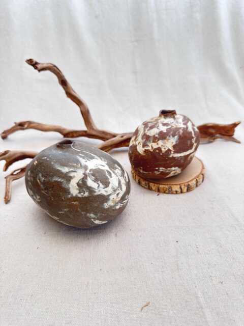 Agateware Ceramic Rock Vase. Handmade Nature Inspired Earthy Pottery. Brown & White Color - image 1