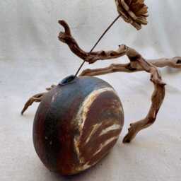 Agateware Ceramic Rock Vase. Handmade Nature Inspired Earthy Pottery. Brown & White Color - thumbnail 2