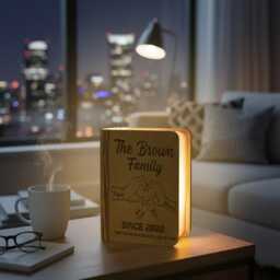 Personalized Family Hands Book Lamp, Wood Folding Custom Of Five Home Decor, Bond Reading Lamp - thumbnail 2