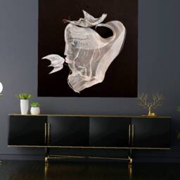 Spring Kiss Woman & Birds Wall Art Gift For Her Wire Mesh Ooak Metal Sculpture Hanging Decor - thumbnail 2