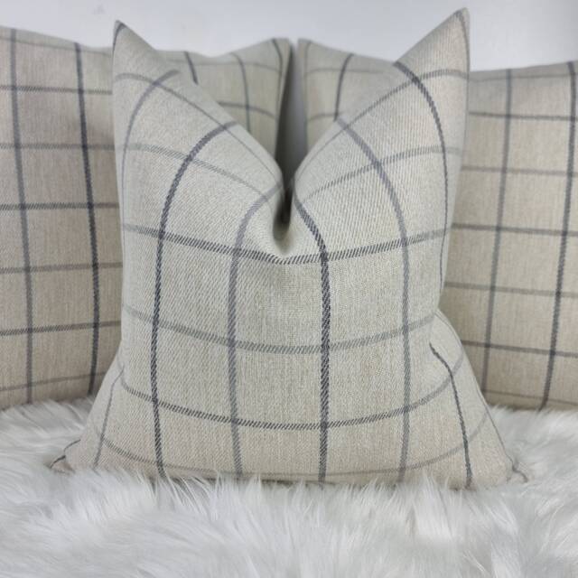 Prestigious Textiles Brodie Fabric Cushion Cover Pebble Beige Highland Collection Traditional Classic Timeless Check Modern Cosy Sofa Bed - image 1