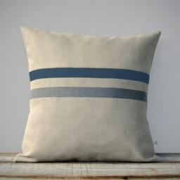 Lake & Stone Gray Striped Linen Lumbar Pillow Cover - 12x20 Modern Home Decor By Jillianrenedecor - Dark Teal And - thumbnail 2