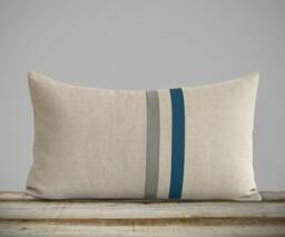 Lake & Stone Gray Striped Linen Lumbar Pillow Cover - 12x20 Modern Home Decor By Jillianrenedecor - Dark Teal And