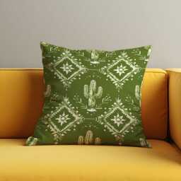 Green Southwestern Cushion Cover, Cactus & Tribal Print Pillow Case, Boho Western Throw Desert Inspired Home Decor - thumbnail 4