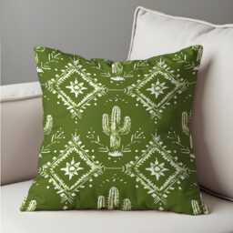 Green Southwestern Cushion Cover, Cactus & Tribal Print Pillow Case, Boho Western Throw Desert Inspired Home Decor - thumbnail 3