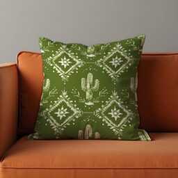 Green Southwestern Cushion Cover, Cactus & Tribal Print Pillow Case, Boho Western Throw Desert Inspired Home Decor - thumbnail 2