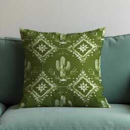 Green Southwestern Cushion Cover, Cactus & Tribal Print Pillow Case, Boho Western Throw Desert Inspired Home Decor - thumbnail 1
