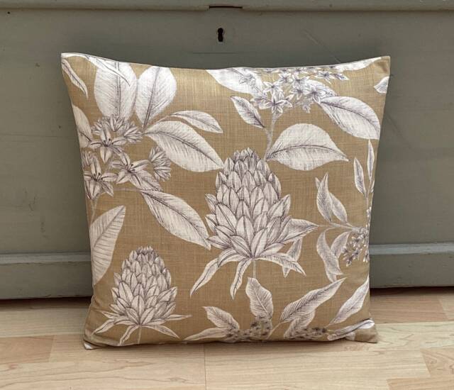 Floral Throw Pillow Cover Ochre Beige Botanical Cushion Sham - image 1