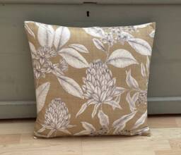 Floral Throw Pillow Cover Ochre Beige Botanical Cushion Sham - thumbnail 1