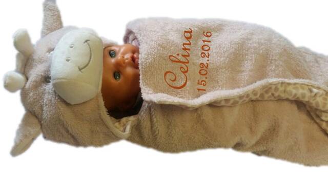 Baby Swaddling Blanket Beige With Name Embroidered 3D - image 1