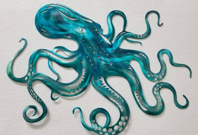 Octopus Metal Wall Art, Turqoise & Blue Octopus, Home Decor For Housewarming Gift, Beach House Decor, One Of A Kind Christmas Gift - image 1
