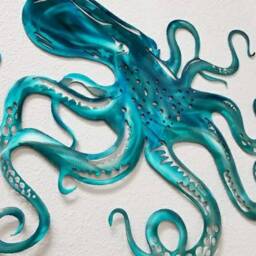 Octopus Metal Wall Art, Turqoise & Blue Octopus, Home Decor For Housewarming Gift, Beach House Decor, One Of A Kind Christmas Gift - thumbnail 2