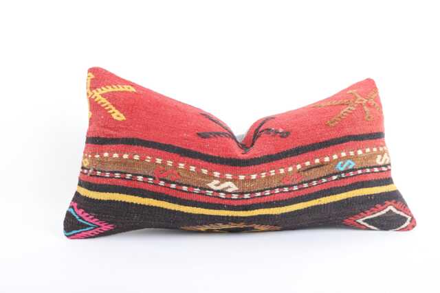Kilim Lumbar Pillow Cover 12x24 Turkish Woven Cushion - image 1