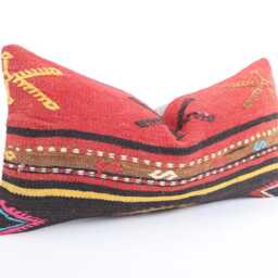Kilim Lumbar Pillow Cover 12x24 Turkish Woven Cushion - thumbnail 3