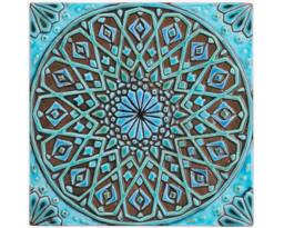 Ceramic Tile With Moroccan Design, Outdoor Wall Art, Home Decor, Hanging, Spanish #4 30cm Turquoise - thumbnail 1