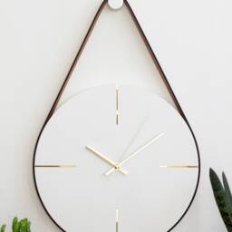 Minimalist Concrete Wall Clock White & Gold, Faux Leather Strap - thumbnail 2
