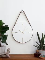 Minimalist Concrete Wall Clock White & Gold, Faux Leather Strap - thumbnail 1