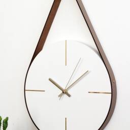 Minimalist Concrete Wall Clock White & Gold, Faux Leather Strap - thumbnail 3