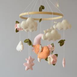 Fox Baby Mobile Sleeping Fox, Clouds, Stars, Felt Nursery Decor - thumbnail 3