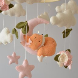 Fox Baby Mobile Sleeping Fox, Clouds, Stars, Felt Nursery Decor - thumbnail 2