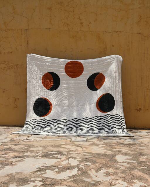Hand-Block Printed Queen Quilt Lunar Moon Cotton Bedspread - image 1