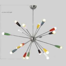 Mid Century Modern Sputnik Chandelier, Brass Finish, Colorful Accent Lighting - thumbnail 3