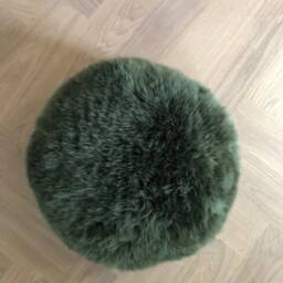 Forest Green Sheepskin Pouffe , Furry Pouffe, Genuine Stool, Botanical Interior, Interior Accessories - thumbnail 2