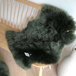 Forest Green Sheepskin Pouffe , Furry Pouffe, Genuine Stool, Botanical Interior, Interior Accessories - thumbnail 4
