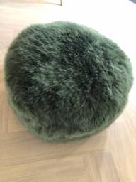 Forest Green Sheepskin Pouffe , Furry Pouffe, Genuine Stool, Botanical Interior, Interior Accessories