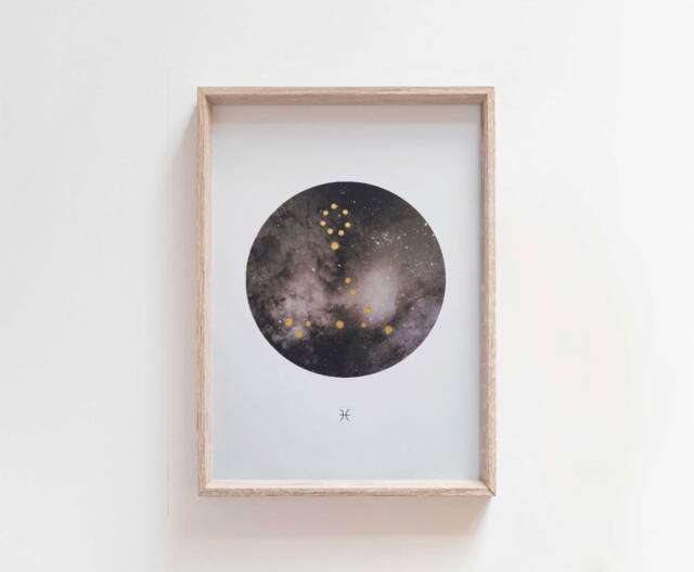 Pisces - Gold Leaf Constellation Art Star Sign Print Horoscope Zodiac Astrology Wall Bedroom - image 1
