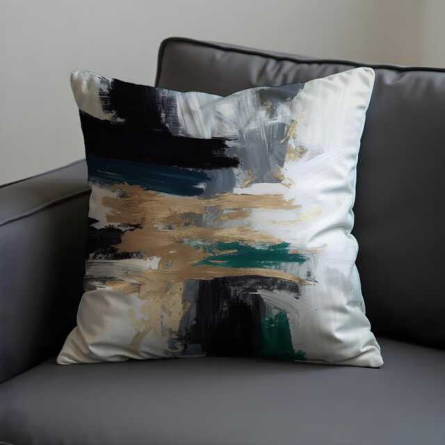 Abstract Brushstroke Cushion Cover, Black & Cream Modern Art Pillow Case, Contemporary Decorative Throw Cover - image 1