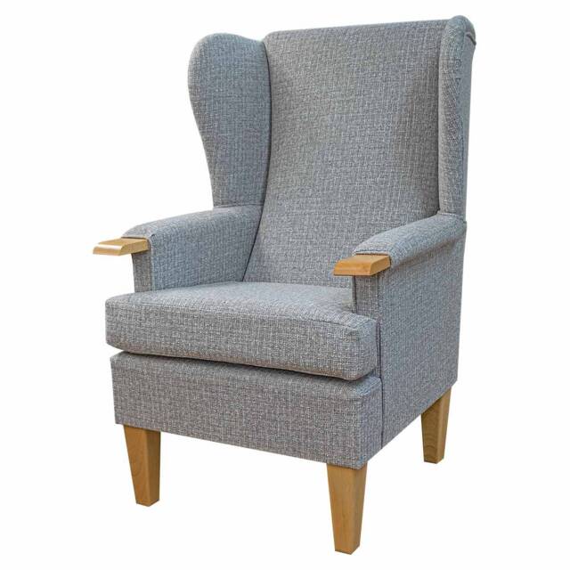 Handmade Kensington Wingback Chair Matuu Grey Weave, Wood Detail Arm - image 1