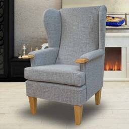 Handmade Kensington Wingback Chair Matuu Grey Weave, Wood Detail Arm - thumbnail 3