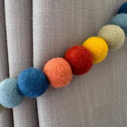 Rust & Blue Felt Ball Curtain Tie Backs - Pom Hold Custom Ties Nursery Decor Baby Gift Colourful Pull - thumbnail 3