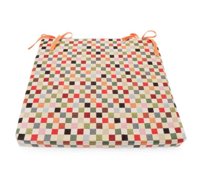 Checkered Chair Pad, Seat Cushion, Custom-Made, Tapestry Fabric, Colorful - image 1