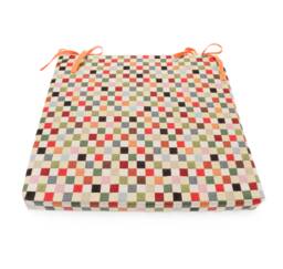 Checkered Chair Pad, Seat Cushion, Custom-Made, Tapestry Fabric, Colorful - thumbnail 1