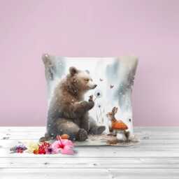 Personalized Bear & Rabbit Cushion Cover Woodland Nursery Decor - thumbnail 3