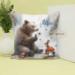 Personalized Bear & Rabbit Cushion Cover Woodland Nursery Decor - thumbnail 2