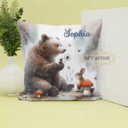 Personalized Bear & Rabbit Cushion Cover Woodland Nursery Decor
