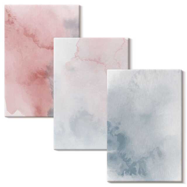 Canvas Wall Art Set Of 3 - Pastel Watercolors On Colorful Textures, Pink Large Art, Natural Textures Hanging Piece - image 1