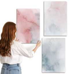 Canvas Wall Art Set Of 3 - Pastel Watercolors On Colorful Textures, Pink Large Art, Natural Textures Hanging Piece - thumbnail 2