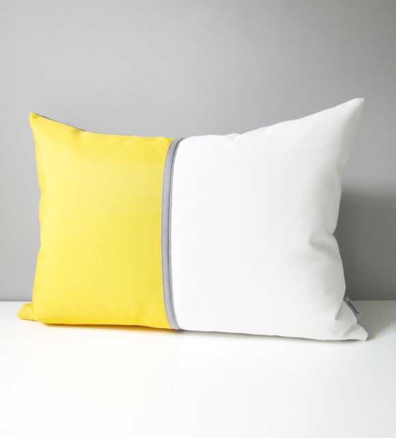Sunbrella?? Outdoor Pillow Cover in Sunflower Yellow & White With Grey Accent, Colorful Throw Cushions For Home & Garden, Mazizmuse - image 1