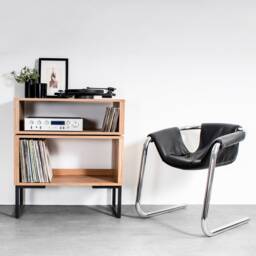 "Tall European Oak Record Player Stand, Premium Solid Wood Vinyl Storage On Minimalist Square Legs ""Tall Stack Stand" - thumbnail 3