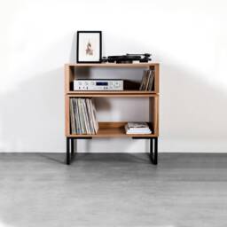 "Tall European Oak Record Player Stand, Premium Solid Wood Vinyl Storage On Minimalist Square Legs ""Tall Stack Stand" - thumbnail 2