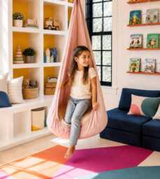 Pink Minky Sensory Cocoon Swing - Calming Hanging Pod Chair For Kids & Adults Indoor Therapy Soft Cuddle Hammock Seat - thumbnail 1