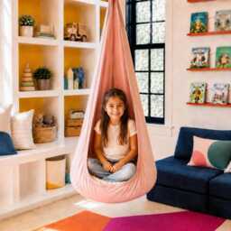 Pink Minky Sensory Cocoon Swing - Calming Hanging Pod Chair For Kids & Adults Indoor Therapy Soft Cuddle Hammock Seat - thumbnail 2
