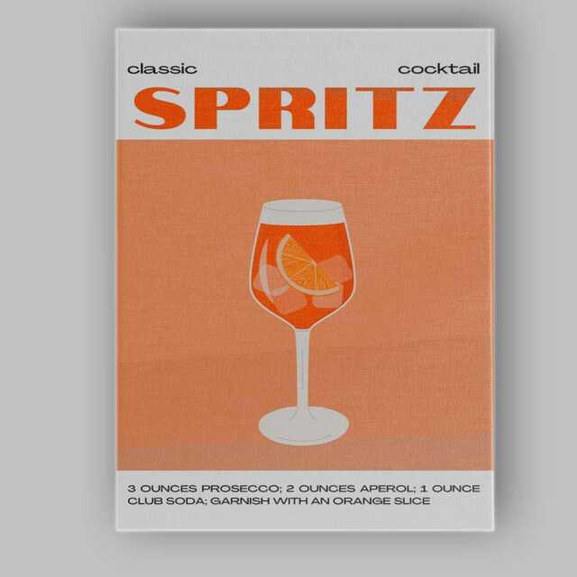 Classic Spritz Cocktail Recipe Minimalist Poster Canvas Wall Art Print Decor Picture Ready To Hang - image 1