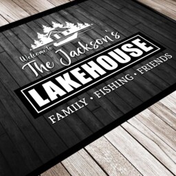 Personalised Lake House Entrance Door Mat - B&w Vacation Cabin 60 X 40 cm - thumbnail 2