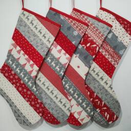 Patchwork Christmas Stockings - Scandi Grey/Ivory, Cotton, Handcrafted, Eco-Friendly, Traditional, Reusable, Personalised With Initial - thumbnail 2