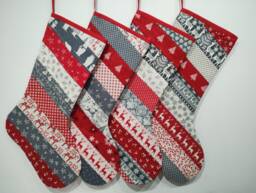Patchwork Christmas Stockings - Scandi Grey/Ivory, Cotton, Handcrafted, Eco-Friendly, Traditional, Reusable, Personalised With Initial - thumbnail 1